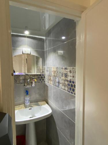 a bathroom with a sink and a mirror at luxor Nile view duplex apartment in Luxor