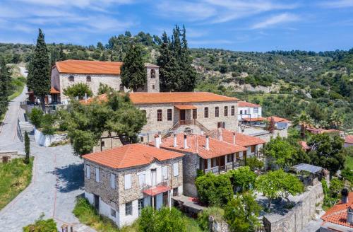 an aerial view of a large estate with a building at Lakis House Nikiti in Nikiti