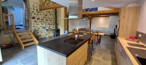 een keuken met een wastafel en een aanrecht bij Le gîte des Oliviers in Meyras