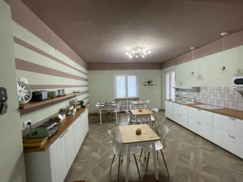 eine Küche mit Tischen und Stühlen im Zimmer in der Unterkunft civico 250 in Pescara