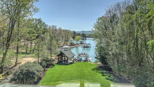 an aerial view of a river with boats on the water at Lake Cove Oasis in Morganton