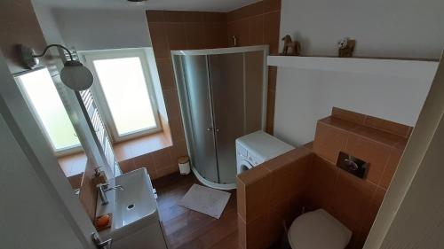 Koupelna v ubytování Prázdninová chalupa s uzavřeným dvorem a zahradou