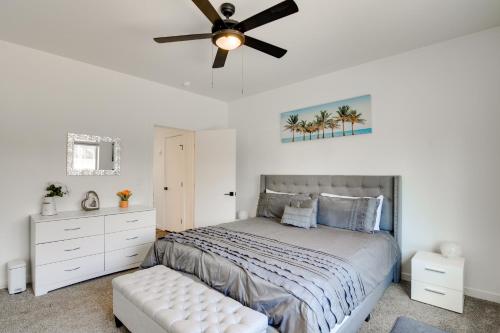 a bedroom with a bed and a ceiling fan at Lakefront Pagosa Springs Escape Near Hiking Trails in Pagosa Springs
