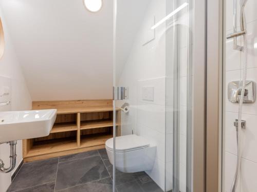 a bathroom with a toilet and a sink at Lärchenhof Top 302 in Mauterndorf