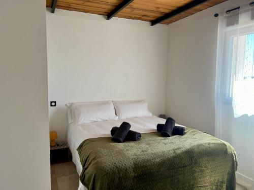 une chambre avec un lit avec deux serviettes dessus dans l'établissement La Parenthèse en Camargue - 120m2 plain-pied, à Arles