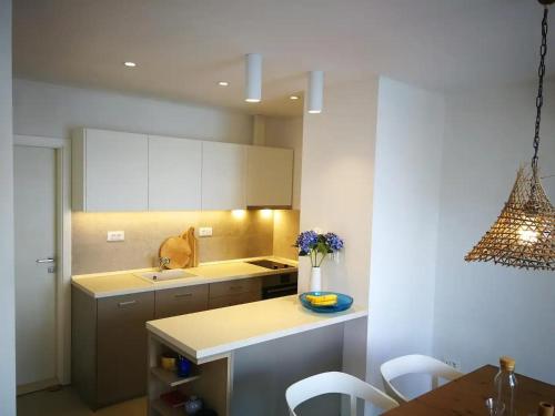 a kitchen with a sink and a table with chairs at Apartments by the sea Sobra, Mljet - 22329 in Babino Polje