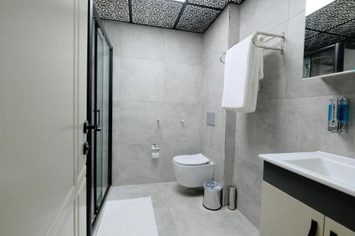a bathroom with a toilet and a sink at LİMONOTTO SUİT OTEL in Çiftlikköy