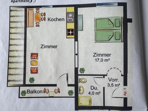 eine Zeichnung eines Grundrisses eines Hauses in der Unterkunft Appartement Lärchenhof 3 in Ehrwald