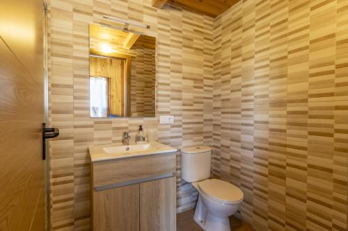 a bathroom with a toilet and a sink at Bungalow Alós in Alós de Balaguer