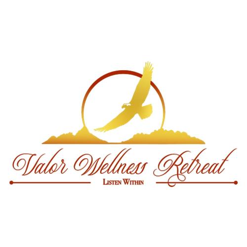 a vector illustration of a vulture flying over a round emblem at Valor Wellness Retreat in Windhoek