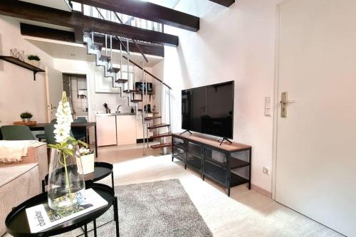 a large living room with a television and a living room at City Apartment in Göttingen in Göttingen