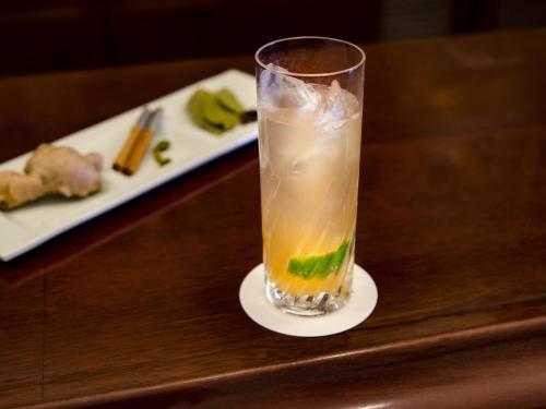 a drink on a coaster on a table at Hotel Den Haag Huis Ten Bosch in Sasebo