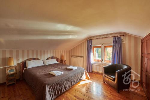1 dormitorio con 1 cama, 1 silla y 1 ventana en Casa unifamiliar en Bolvir, 