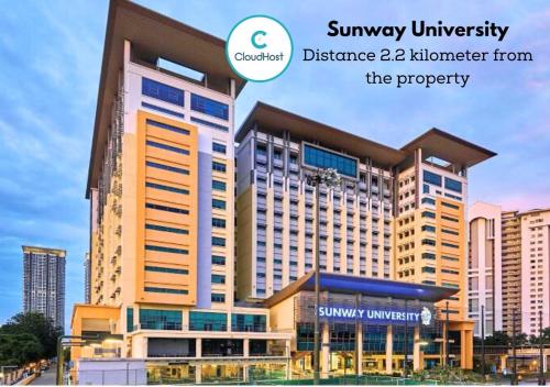 a rendering of a building with the words survey universityitance kilometer from at Sunway Studio HomeStay Access Mall & next to Lagoon by Cloud Host in Petaling Jaya