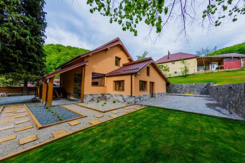 a house with a green lawn and a house at Casa Edelweiss in Baia Mare