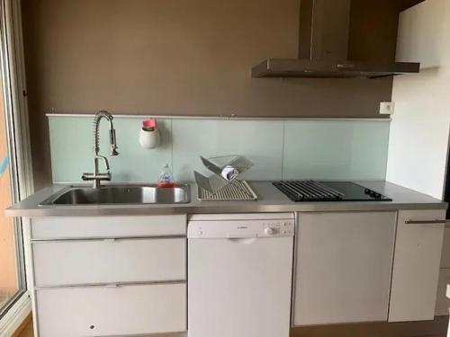 une cuisine avec un évier et un plan de travail dans l'établissement Bel appartement à Marseille 70 m² avec terrasse privée, à Marseille