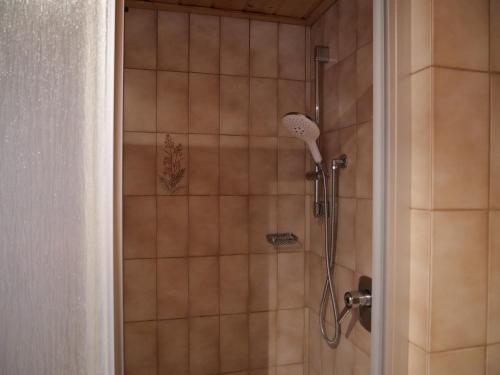 WeichsにあるFerienwohnung in Weichsの浴室のシャワーヘッド付きシャワー