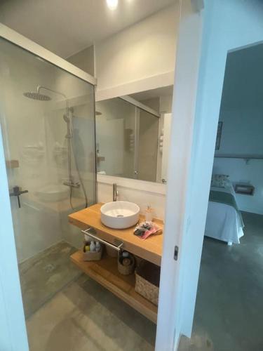 a bathroom with a sink and a shower at Ventana del Nublo 2-D in Tejeda