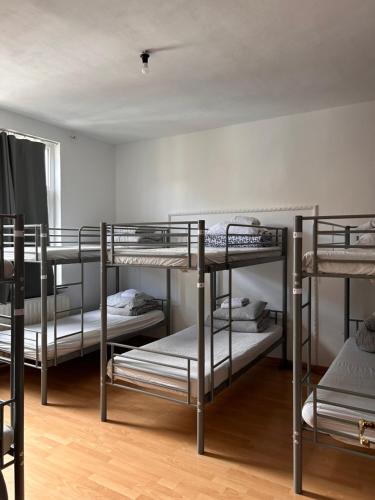 um grupo de beliches num quarto em Etterbeek Youth Hostel em Bruxelas