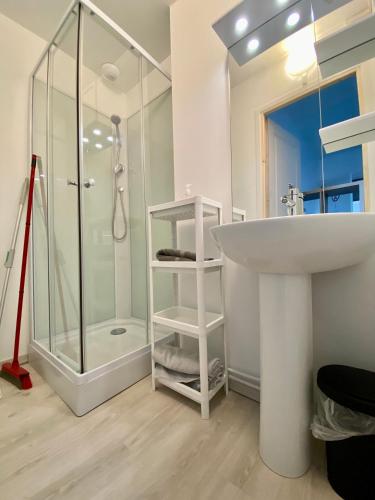 une salle de bain avec un lavabo et une douche dans l'établissement 103 Studio Immeuble Persévérance, à Conflans-en-Jarnisy