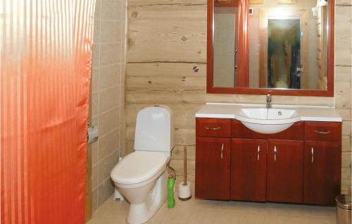 a bathroom with a toilet and a sink and a mirror at 4 Bedroom Beautiful Home In Trysil in Trysil