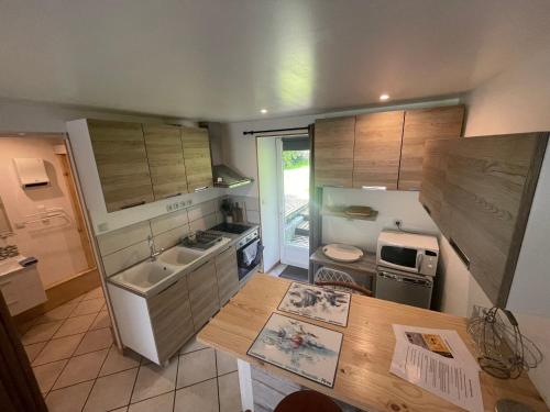 eine kleine Küche mit Spüle und Kühlschrank in der Unterkunft Studio indépendant avec jardin privatif in Le Lorey