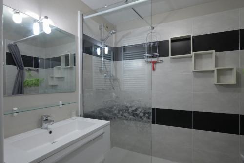 a bathroom with a white sink and a shower at Studio st-lary in Saint-Lary-Soulan
