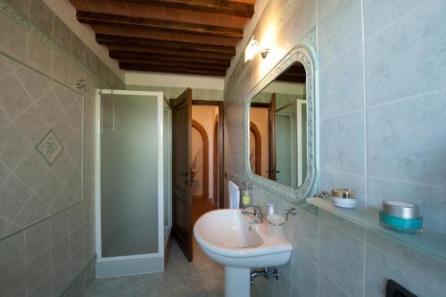 łazienka z umywalką i lustrem w obiekcie Agriturismo Il Poderino w mieście Asciano