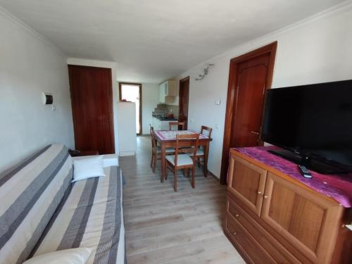 a living room with a bed and a flat screen tv at Appartamento Amatrice in Amatrice