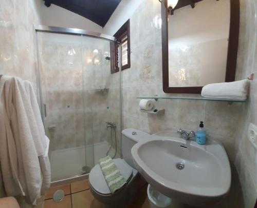 a bathroom with a sink and a shower at Casa Domingo Simón in Fuencaliente de la Palma