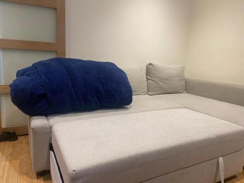 una almohada azul sentada en la parte superior de un sofá en Luxury Apartment Camden Town en Londres