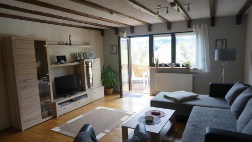 uma sala de estar com um sofá e uma televisão em Haus Maria em NeuhÃ¼tten