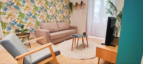 - un salon avec un canapé et une télévision dans l'établissement Appartements à thème, à Clermont-Ferrand