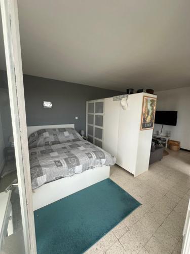 - une chambre avec un lit et une chambre avec une télévision dans l'établissement Panoramic By Bellavista - direct Bord de plage - terrasse, à Argelès-sur-Mer
