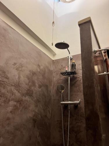 a shower in a bathroom with a ceiling at Fascino settecentesco in Alessano