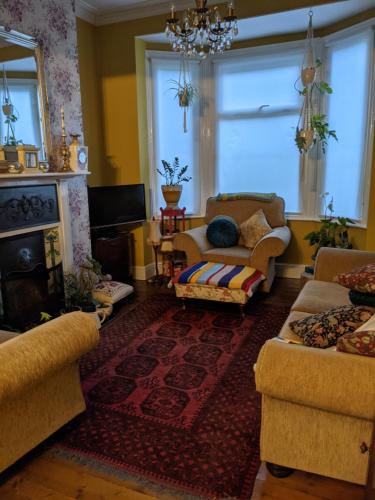 Una sala de estar con dos sofás y una chimenea. en 6 Trinity grove Ella street HU5 3BB, en Hull