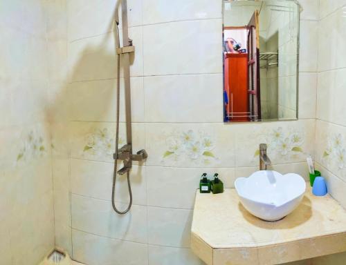 a bathroom with a sink and a shower at Nguyen Dang Guesthouse in Sa Pa
