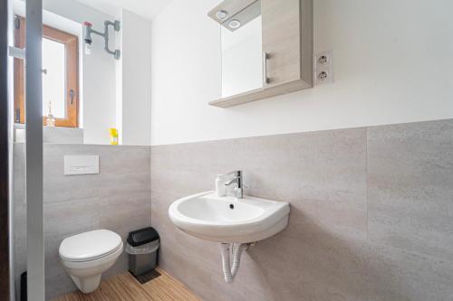 a bathroom with a sink and a toilet at B48 Duplex - a kerti ház in Törökbálint