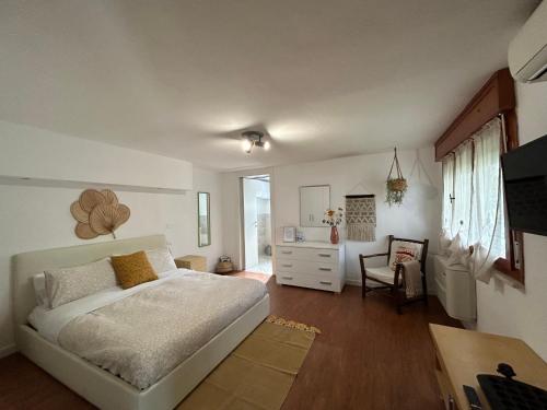 1 dormitorio con 1 cama y vestidor en B&B La Bohème Porto Garibaldi, en Porto Garibaldi