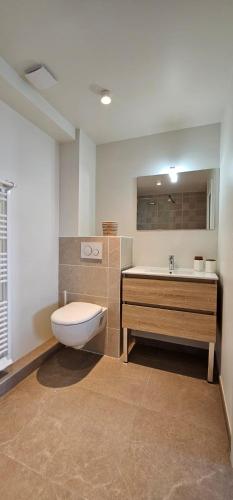 une salle de bain avec toilettes et lavabo dans l'établissement LES APPARTS KENNEDY, au Havre