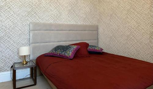 ein Bett mit zwei Kissen darauf in einem Schlafzimmer in der Unterkunft Bel appartement au centre ville in Tunis