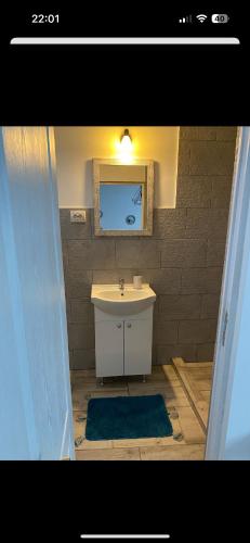 a bathroom with a sink and a mirror at Camere de Închiriat David Corbu in Corbu