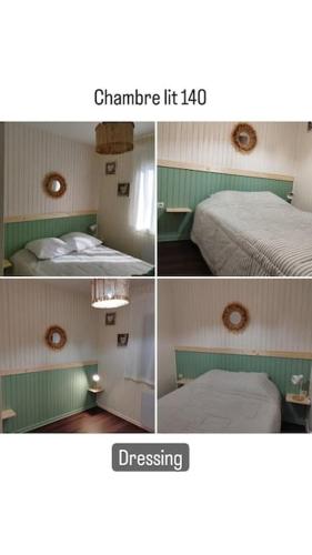 un collage de quatre photos d'une chambre dans l'établissement Chaleureux Chalet Lac Roussinas, à Anglès
