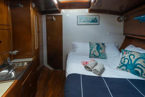 a bed in a small room with a sink at Classic Boat Monte-Carlo in Monte Carlo