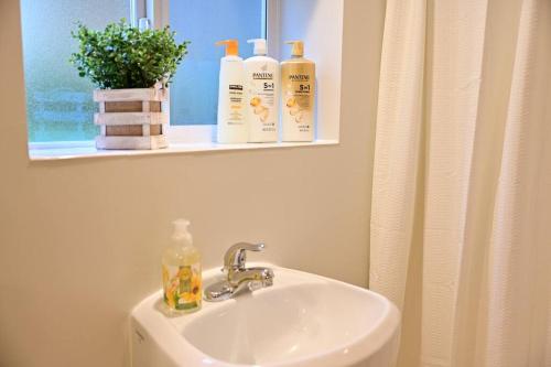 łazienka z umywalką, lustrem i oknem w obiekcie UW Cozy - Quiet Home, Perfect for Family and Group w mieście Seattle