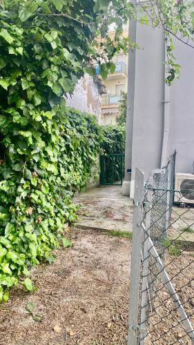 a fence in front of a hedge with a building at Casa Elisa 8 in Bellaria-Igea Marina