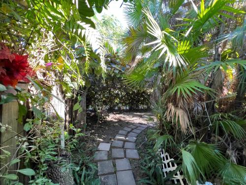a path through a garden with palm trees at Miami Bungalow Oasis near Everglades & The Keys in Cutler Bay
