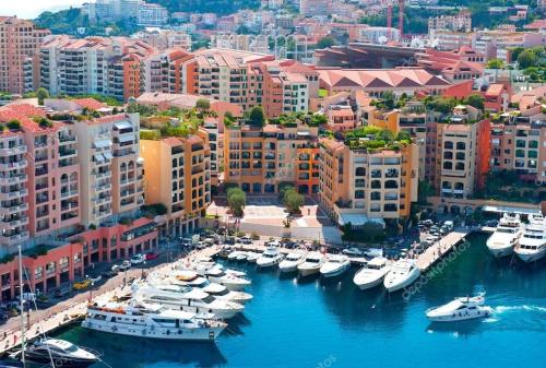 an aerial view of a marina with boats in the water at Studio NEUF - PORTES DE MONACO - Confort - Wifi - Clim in Monte Carlo