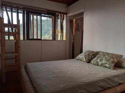 a bedroom with a bed and a window at Reserva Natural Zarandá in Pereira