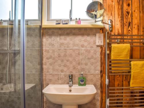 a bathroom with a sink and a shower at Beverleys Hideaway - Uk44691 in Scorton